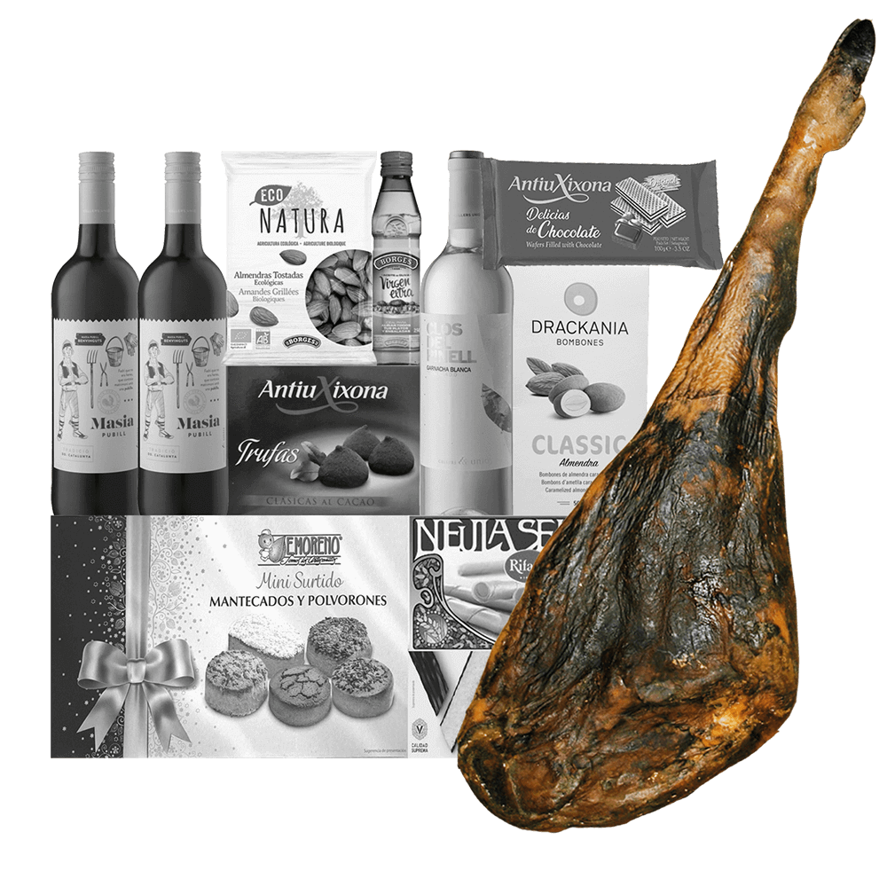 LOT 1 de navidad con productos artesanos y locales y jamon iberico
